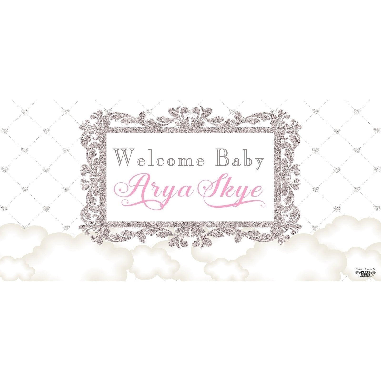 Banner - Custom Deluxe Baby Shower Clouds & Silver Sparkle