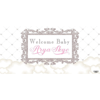 Banner - Custom Deluxe Baby Shower Clouds & Silver Sparkle