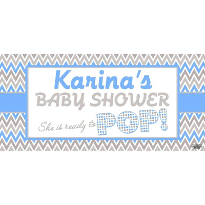 Banner - Custom Deluxe Baby Shower Grey & Blue Zig Zag