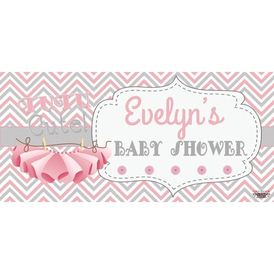 Banner - Custom Deluxe Baby Shower Grey & Pink Zig Zag