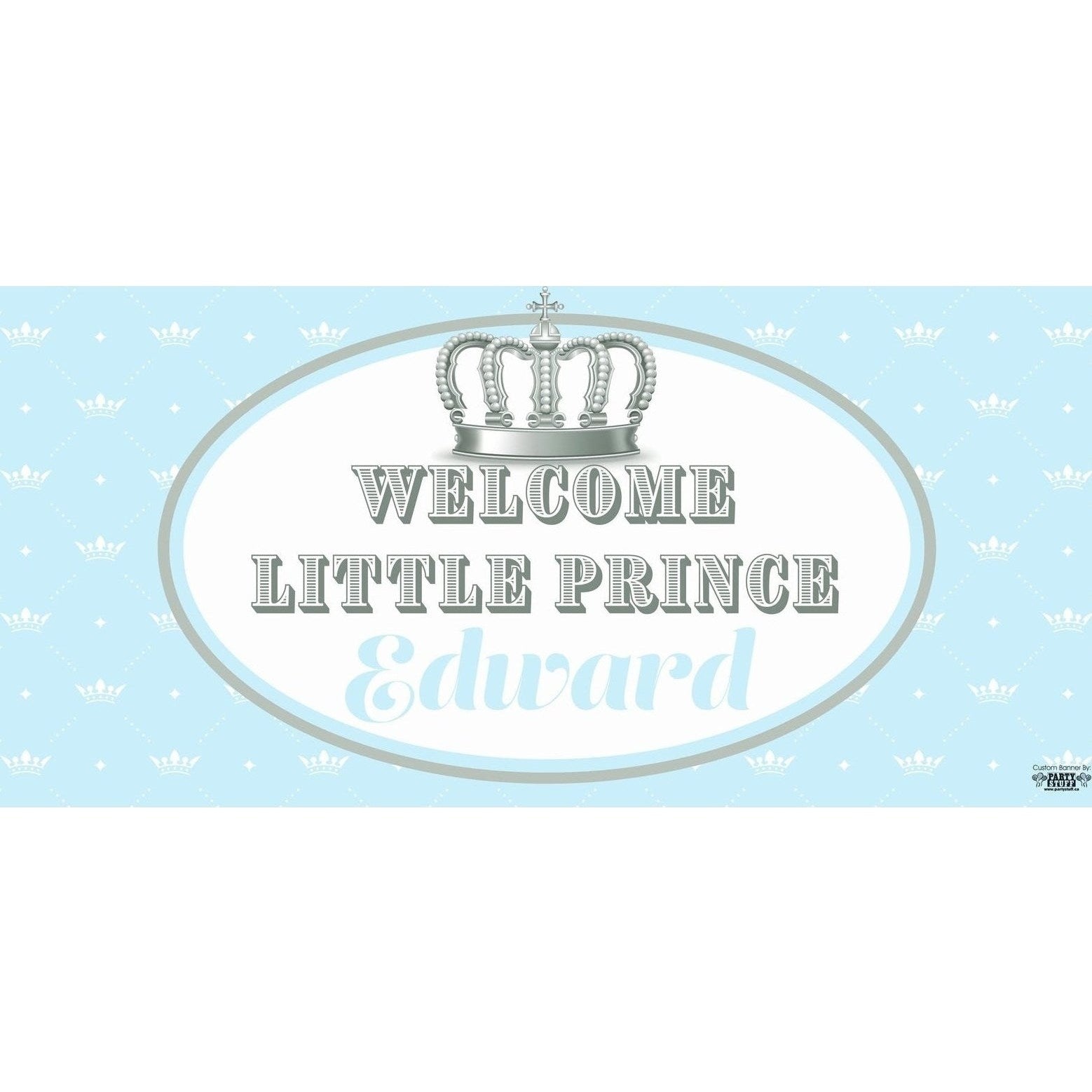 Banner - Custom Deluxe Baby Shower Light Blue & Silver Crown