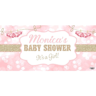 Banner - Custom Deluxe Baby Shower Pink Lens Flare & Gold Glitter