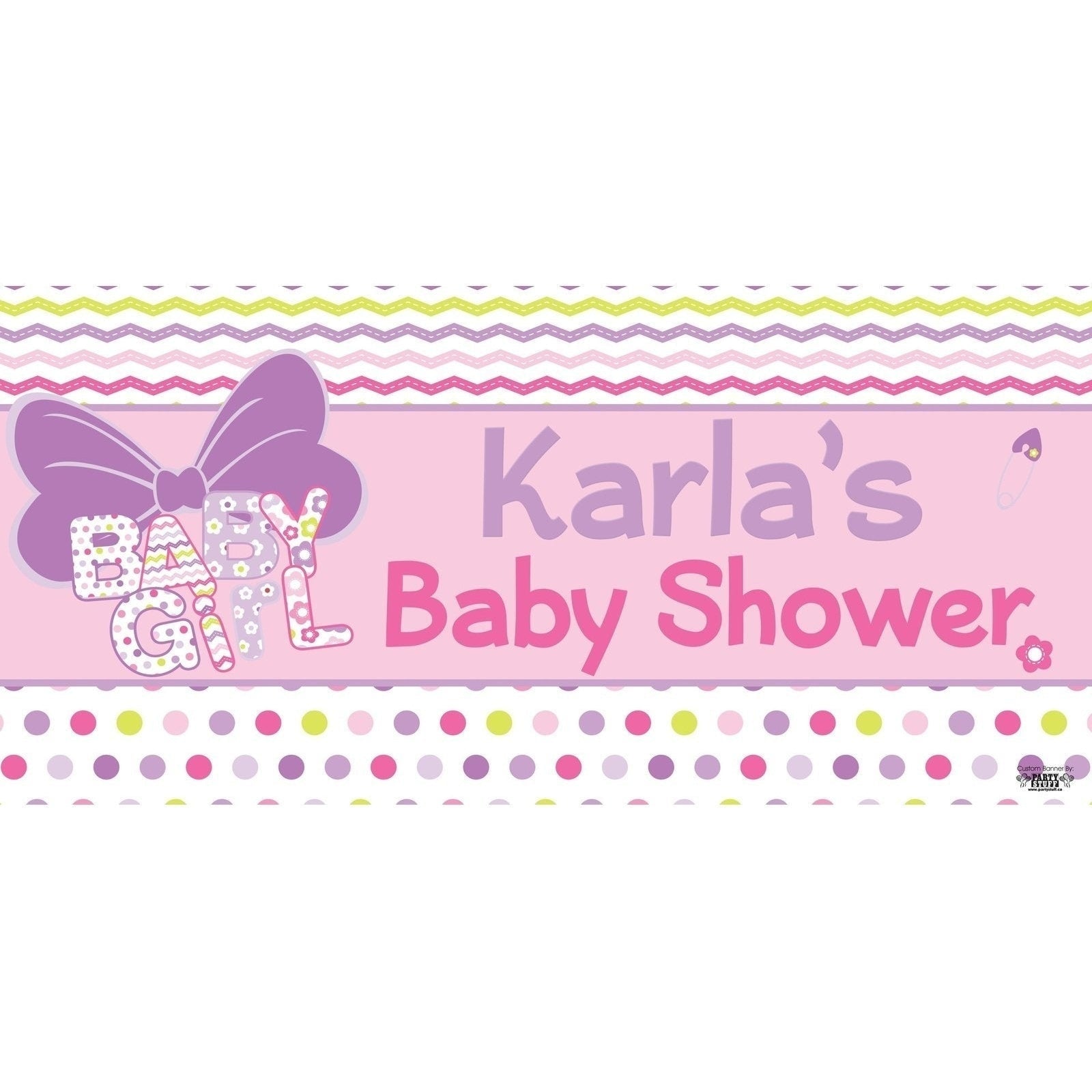 Banner - Custom Deluxe Baby Shower Pink & Yellow Zig Zag & Dots