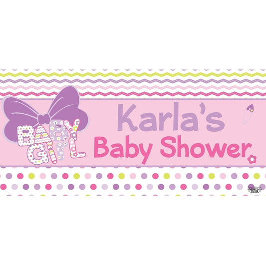 Banner - Custom Deluxe Baby Shower Pink & Yellow Zig Zag & Dots