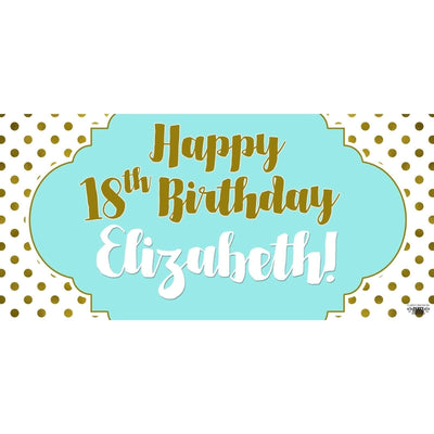 Banner - Custom Deluxe Birthday Gold Dots & Blue