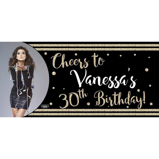 Banner - Custom Deluxe Birthday Gold Sparkles With PiCounture