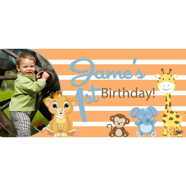 Banner - Custom Deluxe Birthday Orange Stripes & Animals With PiCounture
