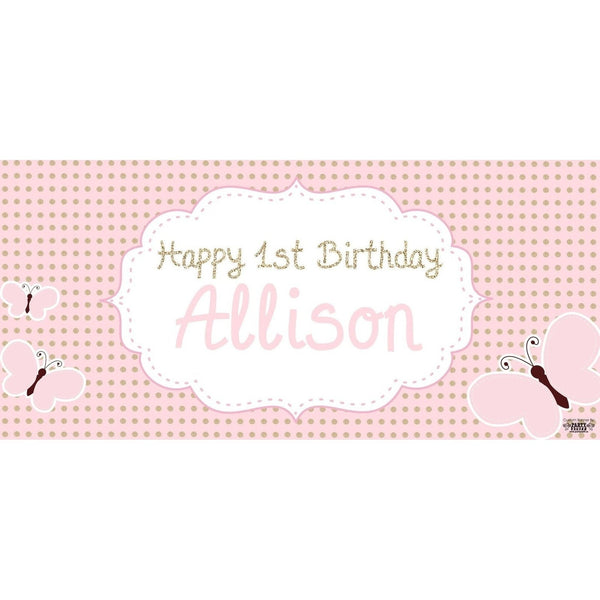 Banner - Custom Deluxe Birthday Pink Butterfly