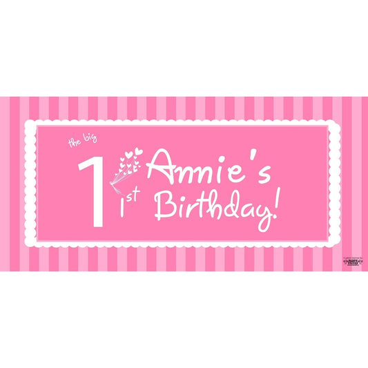 Banner - Custom Deluxe Birthday Pink Stripes