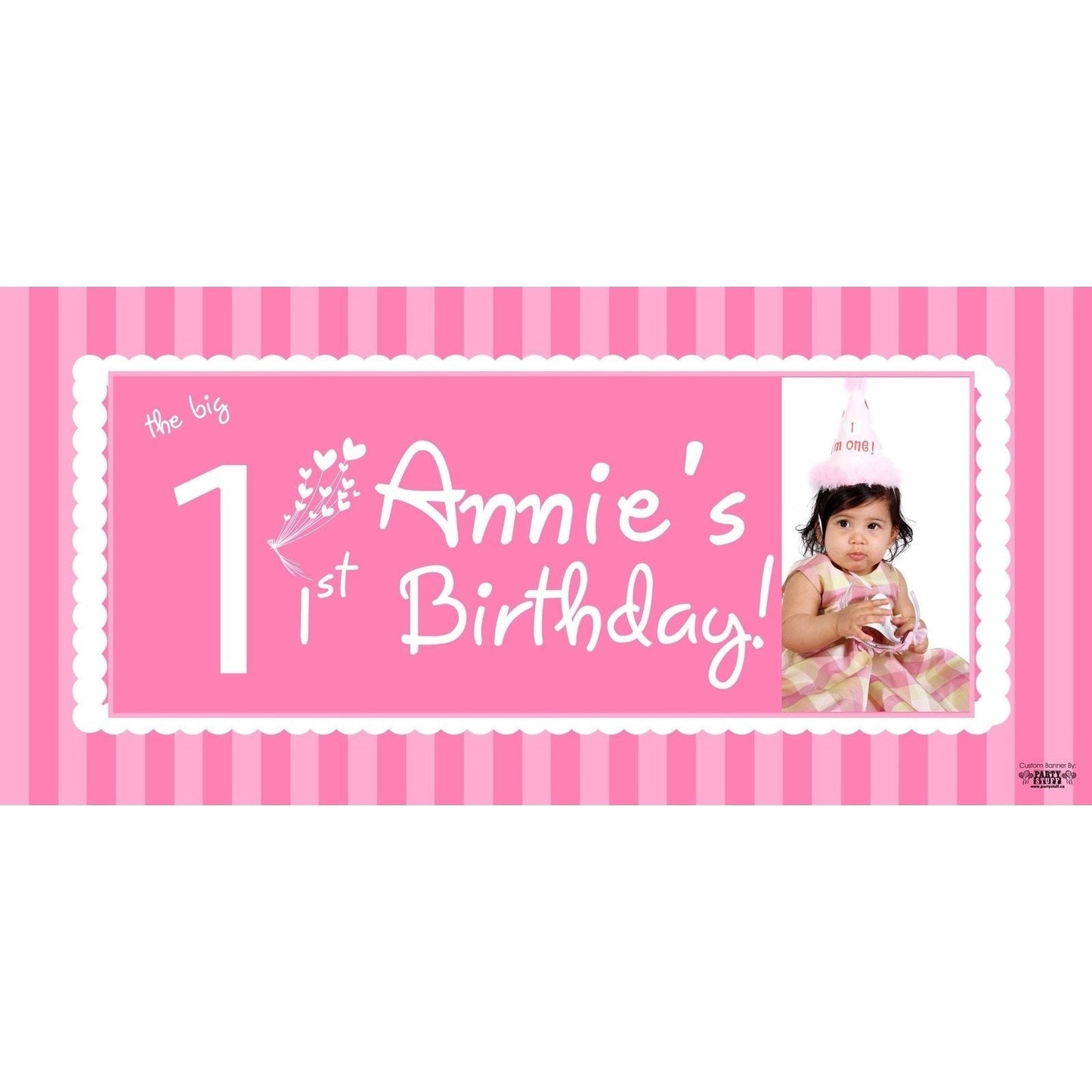 Banner - Custom Deluxe Birthday Pink Stripes With PiCounture