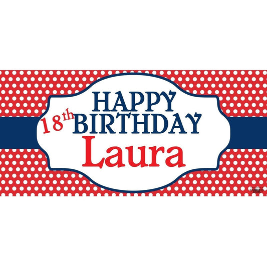 Banner - Custom Deluxe Birthday Red & Blue Polka Dots