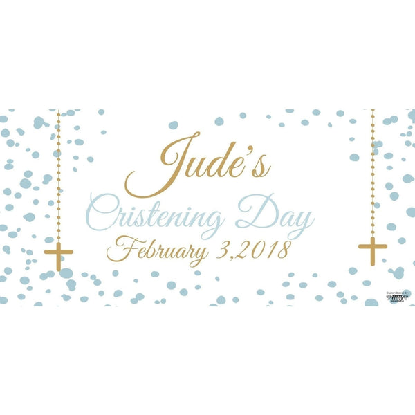 Banner - Custom Deluxe Religious Blue Dots Christening