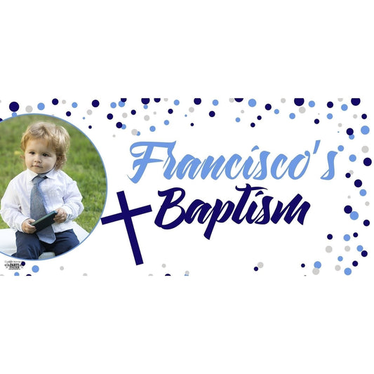 Banner - Custom Deluxe Religious Blue & Grey Dots With PiCounture