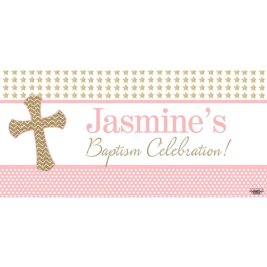 Banner - Custom Deluxe Religious Gold Stars & Pink
