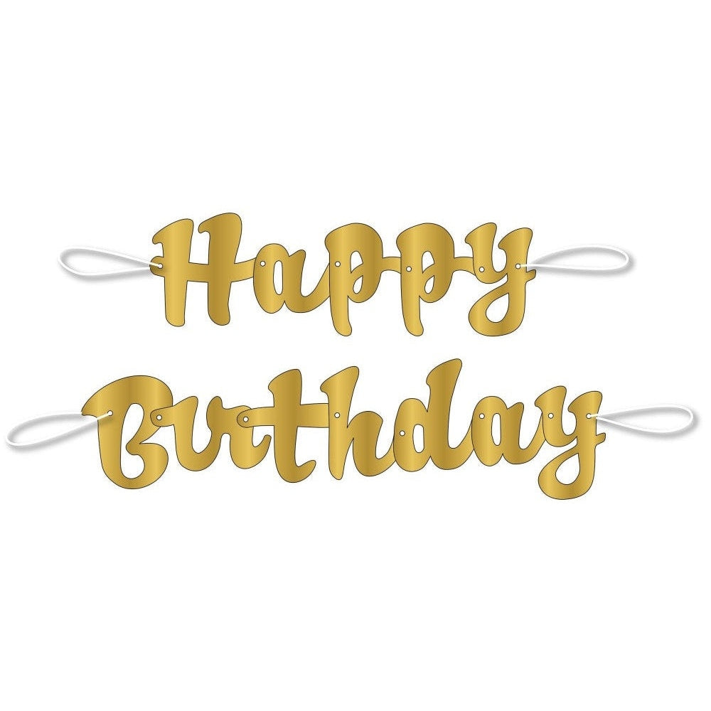 Gold Script " Happy Birthday" Banner
