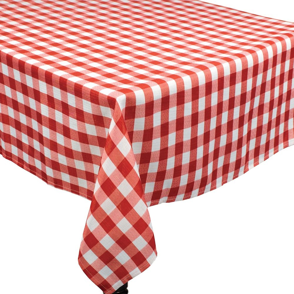 Bbq Red Check Fabric Tablecover, 104"