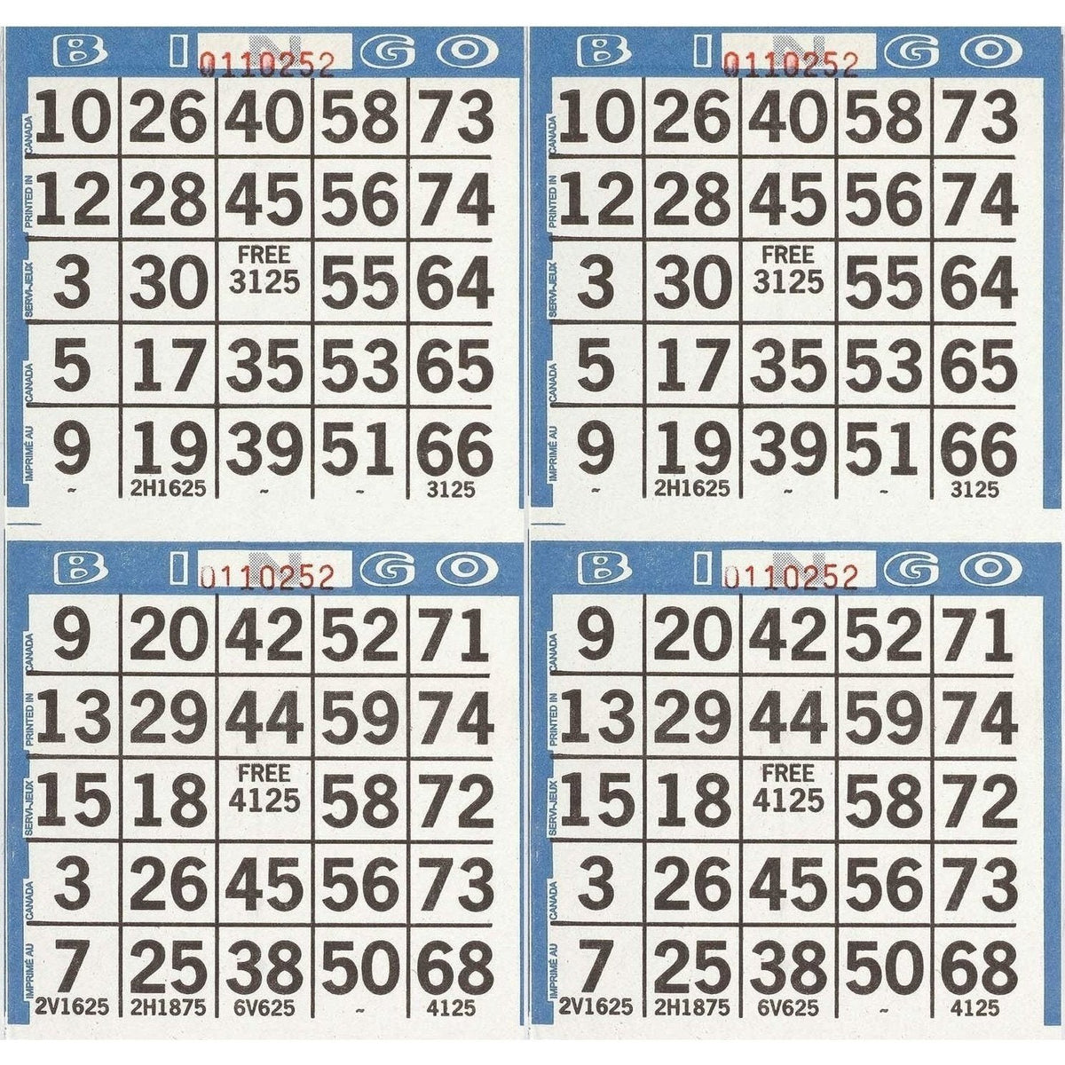 Bingo Sheets - 75 Sheets 4 Games/Sheet = 300 Games