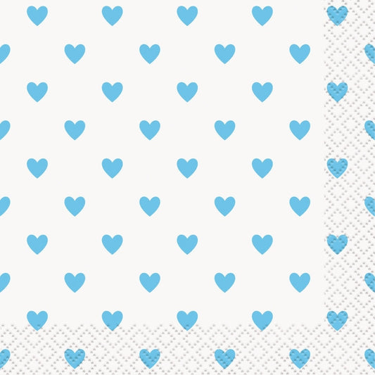 Blue Hearts Baby Shower Beverage Napkins, 16 Count