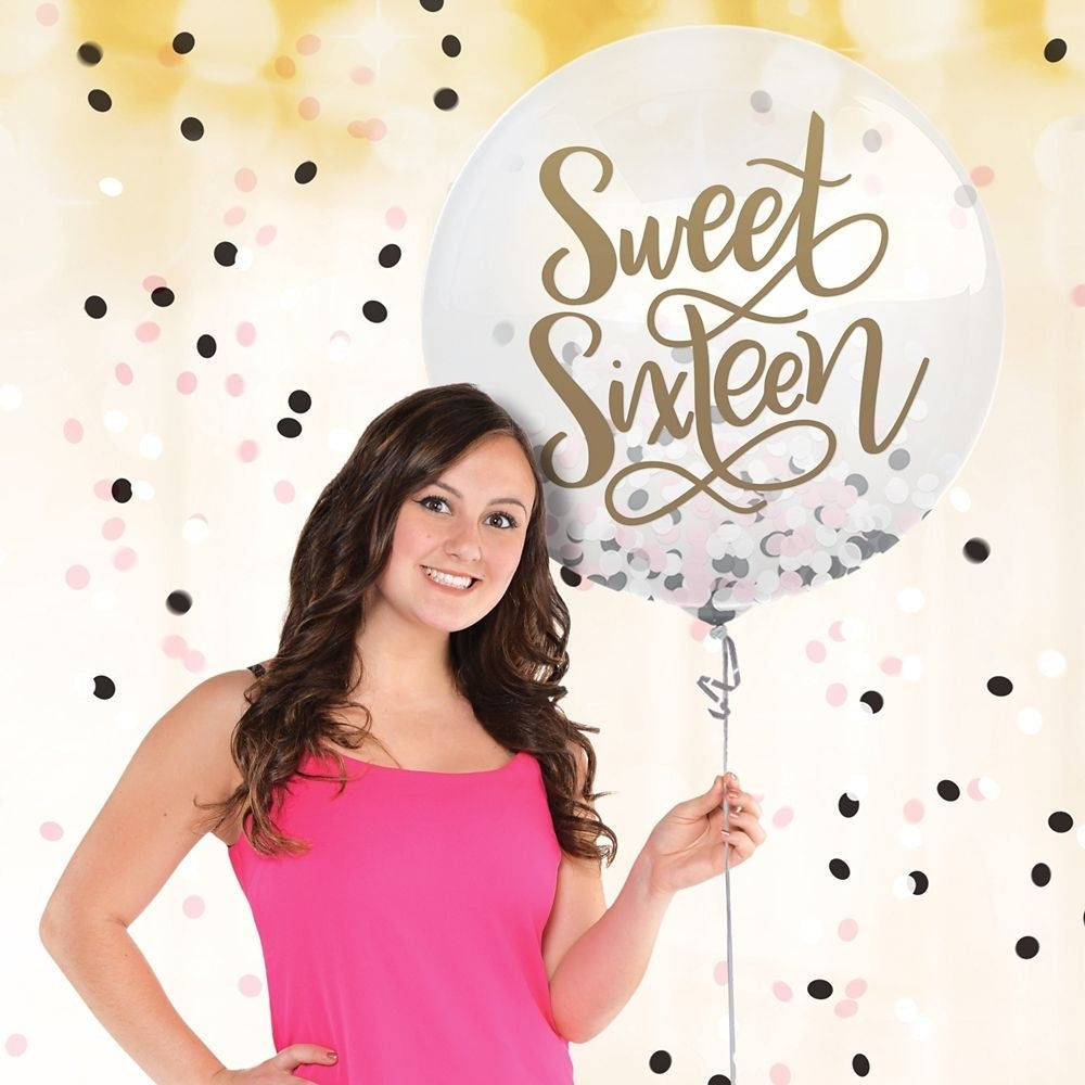 Blush Sixteen Latex Balloon W/ Confetti