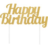 Gold Glitter Happy Birthday Cake Topper