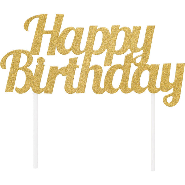 Gold Glitter Happy Birthday Cake Topper