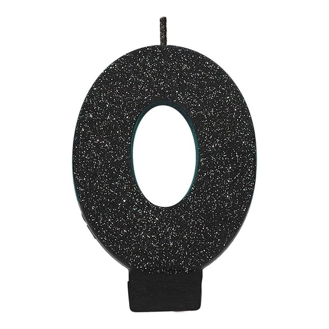 Numeral #0 Glitter Candle - Black