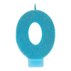 Numeral #0 Glitter Candle - Caribbean Blue