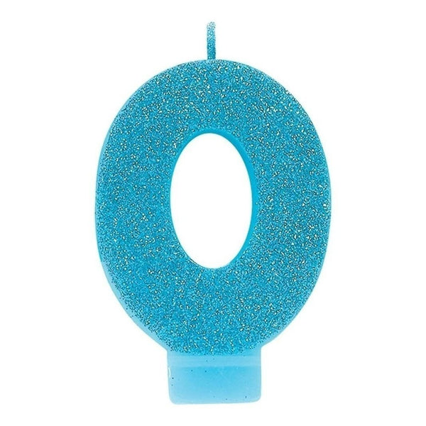 Numeral #0 Glitter Candle - Caribbean Blue