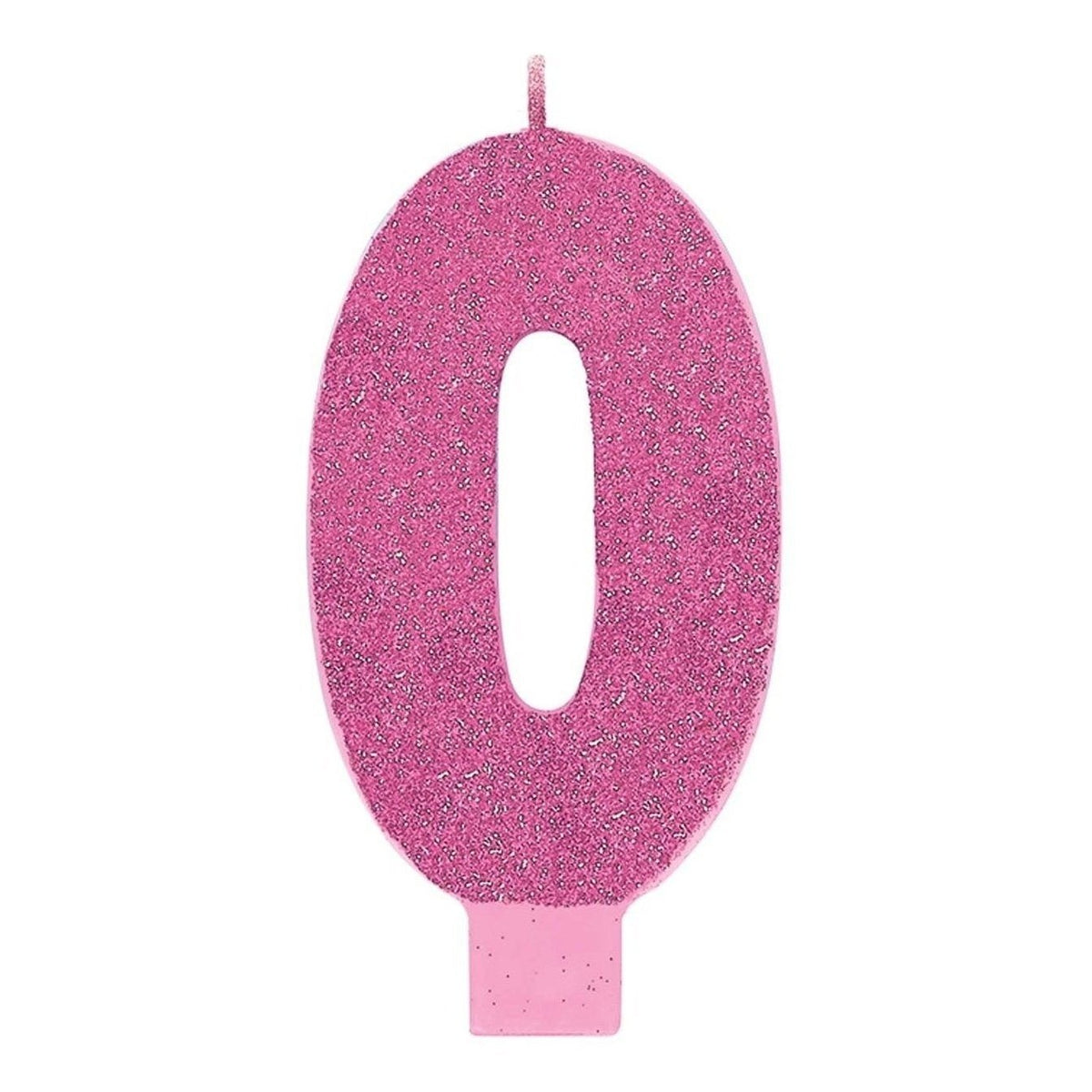 Numeral #0 Large Glitter Candle - Pink