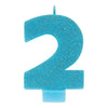 Numeral #2 Glitter Candle - Caribbean Blue