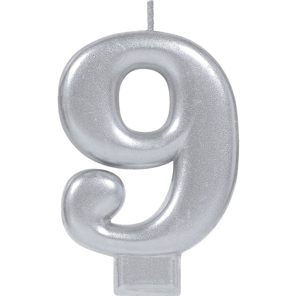 Numeral Metallic Candle #9 - Silver
