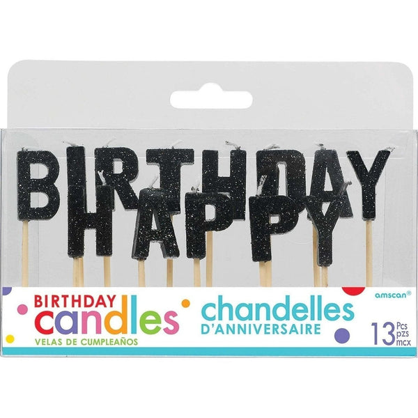 Happy Birthday Glitter Pick Candles - Black