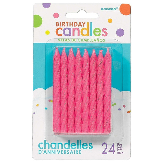 Large Glitter Spiral Candles - Pink