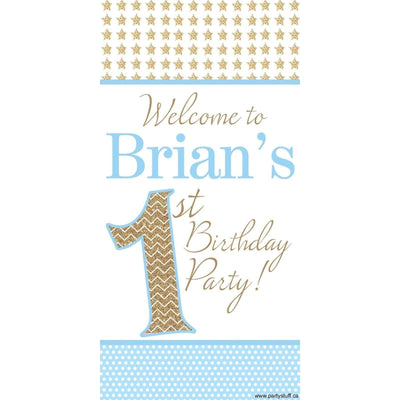 Customizable Deluxe Door Banner - 1St Birthday Blue Polka Dots