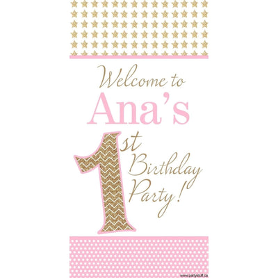 Customizable Deluxe Door Banner - 1St Birthday Pink Polka Dots