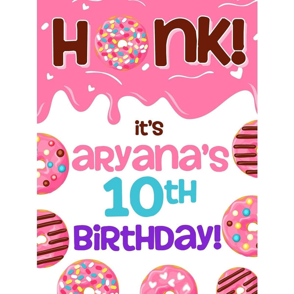 Customizable Yard Sign / Lawn Sign Birthday Donut Pink