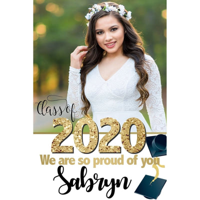 Customizable Yard Sign / Lawn Sign Grad Gold Glitter W/PiCounture