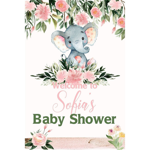 Customizable Yard Sign / Lawn Sign Welcome Baby Shower Elephant Floral Pink