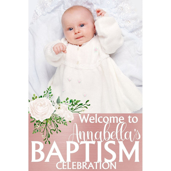 Customizable Yard Sign / Lawn Sign Welcome Baptism Pink Backdrop Floral W/Photo