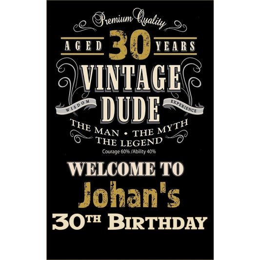 Customizable Yard Sign / Lawn Sign Welcome Birthday Vintage Dude 30