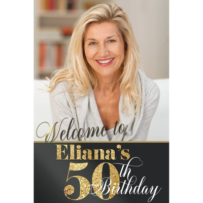 Customizable Yard Sign / Lawn Sign Welcome Birthday Gold Glitter W/Photo
