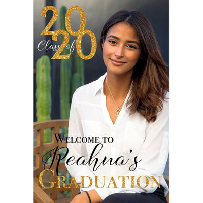 Customizable Yard Sign / Lawn Sign Welcome Grad Photo Backdrop Gold Glitter