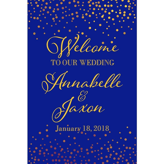 Customizable Yard Sign / Lawn Sign Welcome Wedding Gold Confetti On Blue
