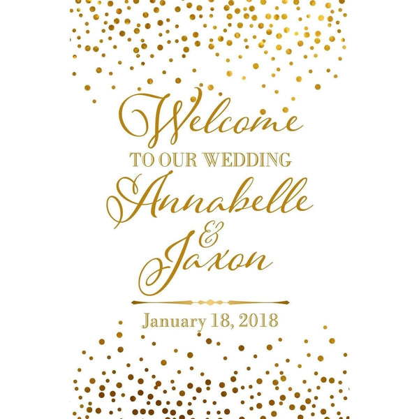 Customizable Yard Sign / Lawn Sign Welcome Wedding Gold Confetti On White