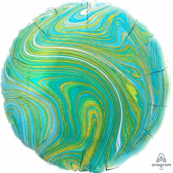 Foil Balloon - 18" Round Marblez Blue Green