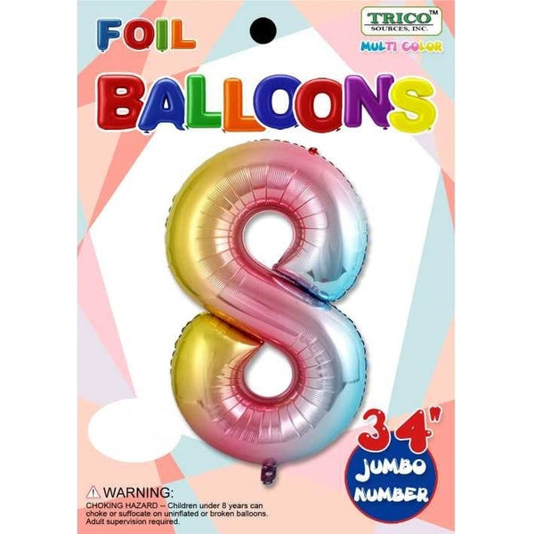 Foil Balloon - Jumbo Number 34" Pastel Rainbow 8
