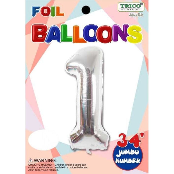 Foil Balloon - Jumbo Number 34" Silver 1
