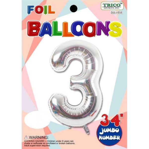 Foil Balloon - Jumbo Number 34" Silver 3