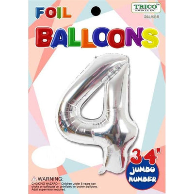 Foil Balloon - Jumbo Number 34" Silver 4