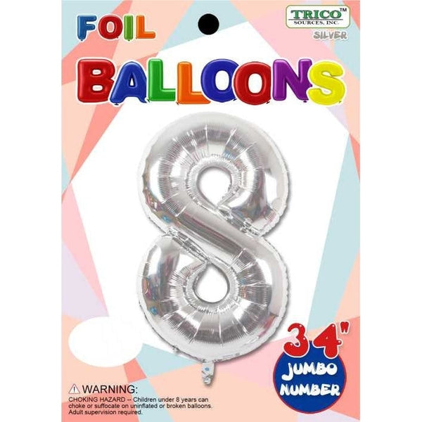 Foil Balloon - Jumbo Number 34" Silver 8